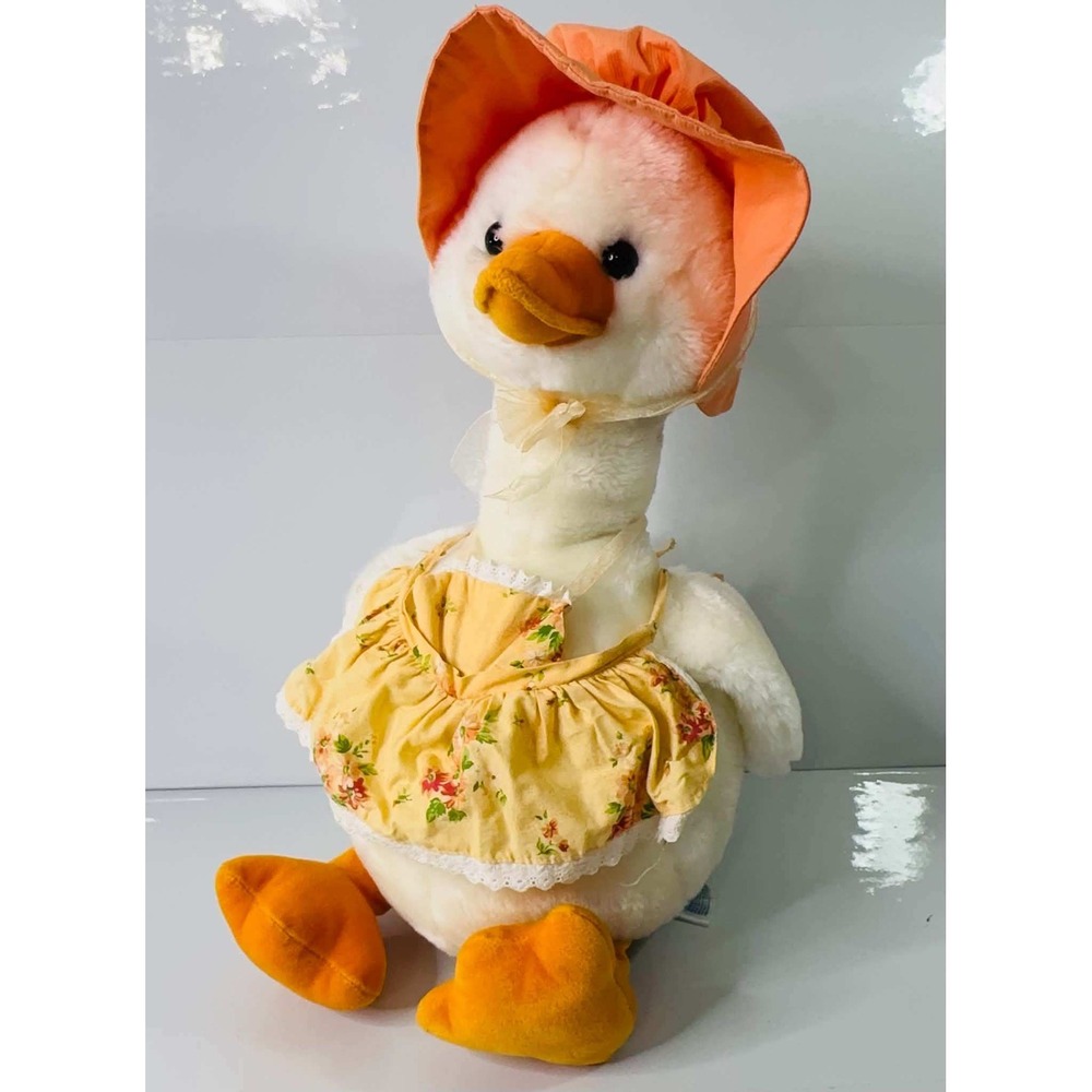 Vintage Golden Bear Mother Goose Plush 18" Floral Dress Bonnet Stuffed Animal